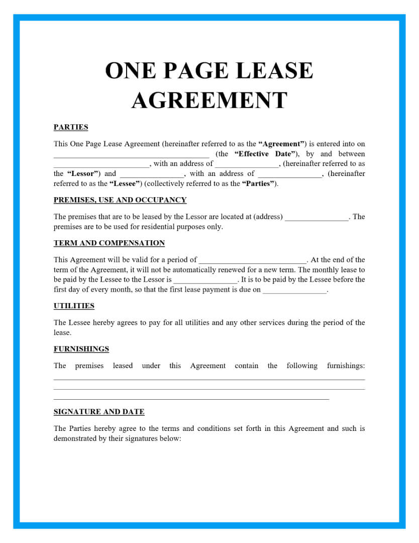 Free One Page Lease Agreement Templates with regard to Free Printable Simple House Rental Agreement