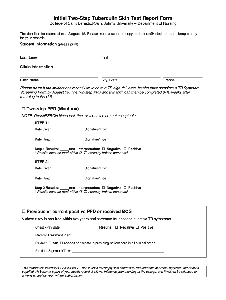 Free Printable 2 Step Tb Test Form Pdf Download: Fill Out & Sign pertaining to Free Printable Tb Skin Test Form