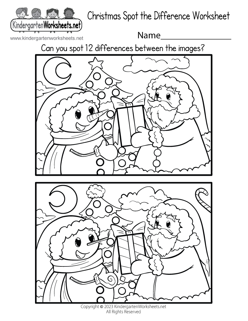 Free Printable Christmas Spot The Difference Worksheet throughout Free Printable Christmas Work Sheets