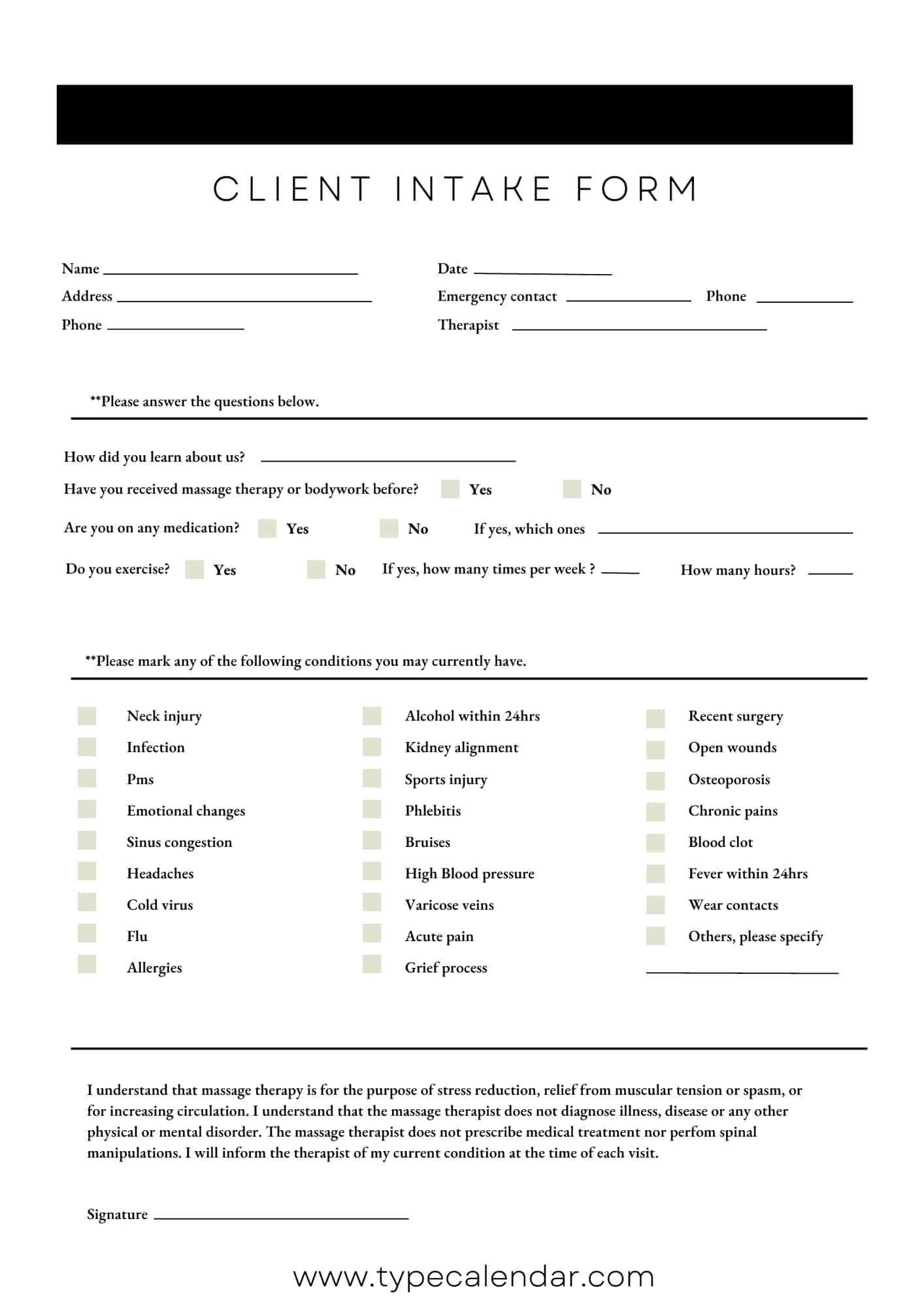 Free Printable Client Intake Form Templates [Word, Pdf, Excel] Example with Printable Client Intake Form Template