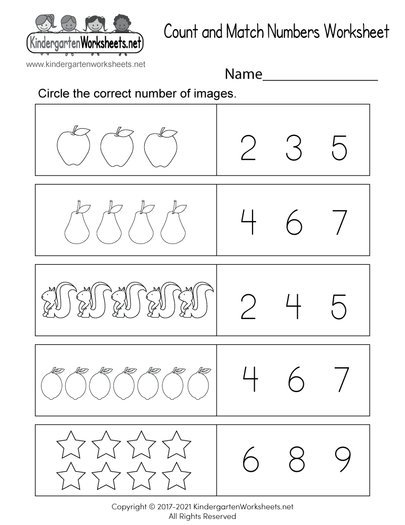 Free Printable Count And Match Numbers Worksheet within Kindergarten Number Worksheets Free Printables