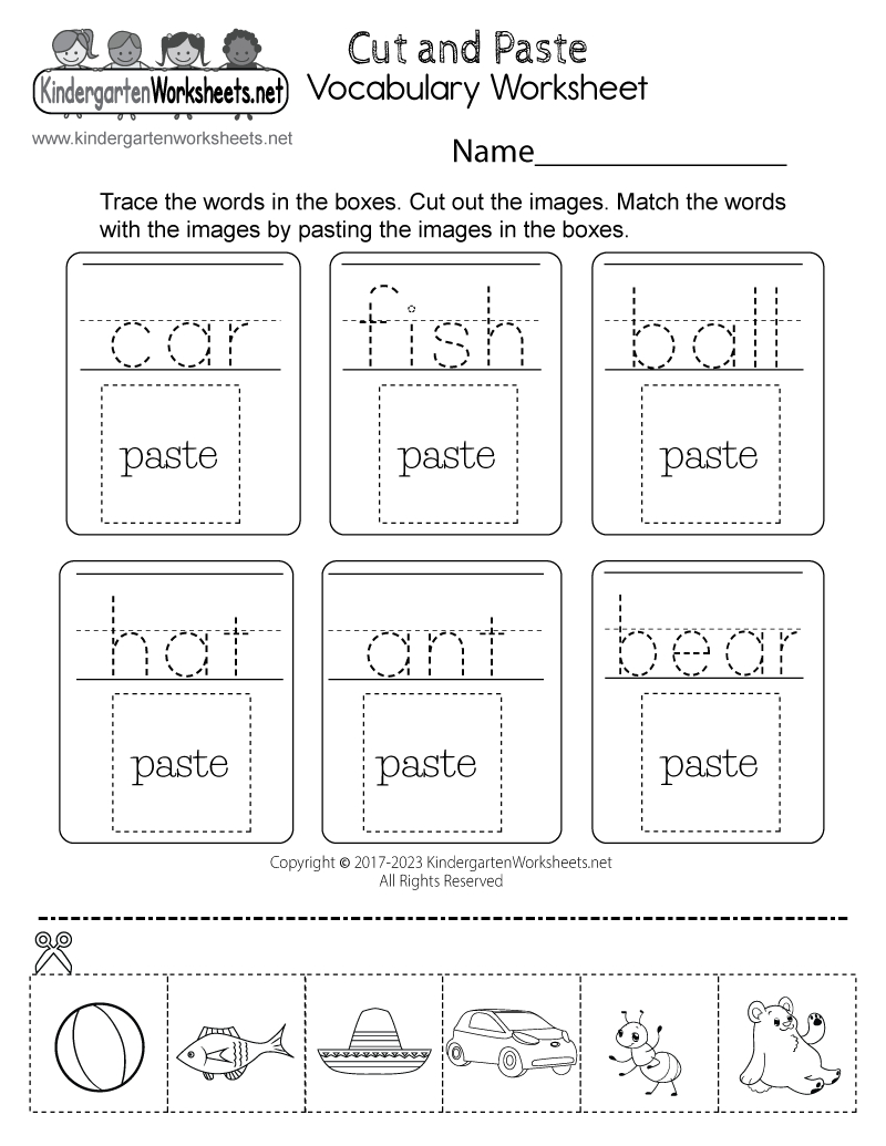 Free Printable Cut-And-Paste Vocabulary Worksheet intended for Kindergarten Cut And Paste Printables