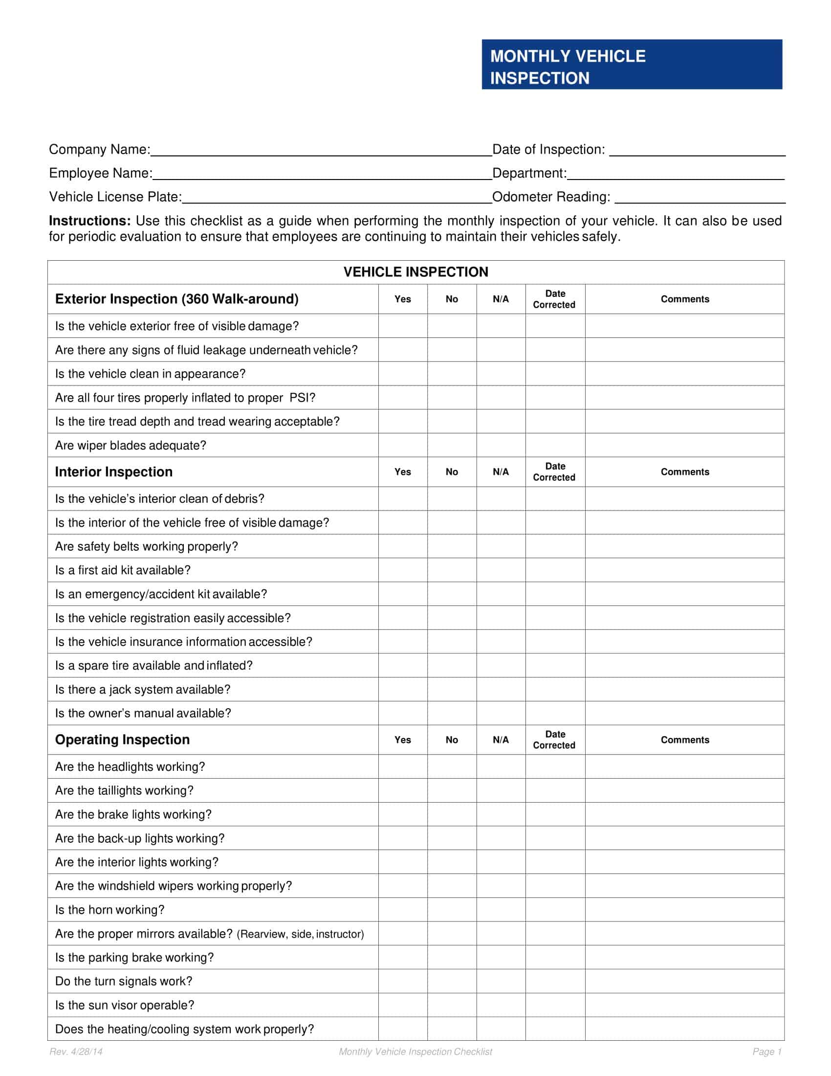 Free Printable Dot Inspection Forms - Printable Party Favors for Free Printable Dot Inspection Forms