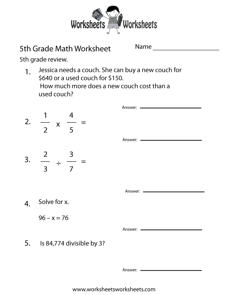 Free Printable Fifth Grade Math Practice Worksheet - Worksheets within Free Printable Diagnostic Math Assessment