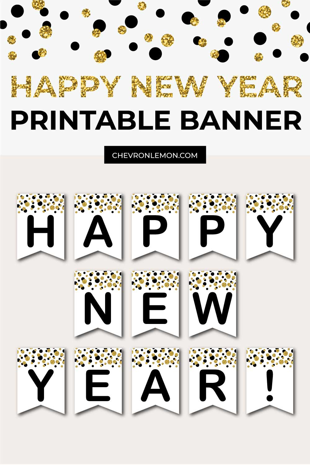 Free Printable Happy New Year Banner (Black And Golden Confetti within Happy New Year Banner Printable