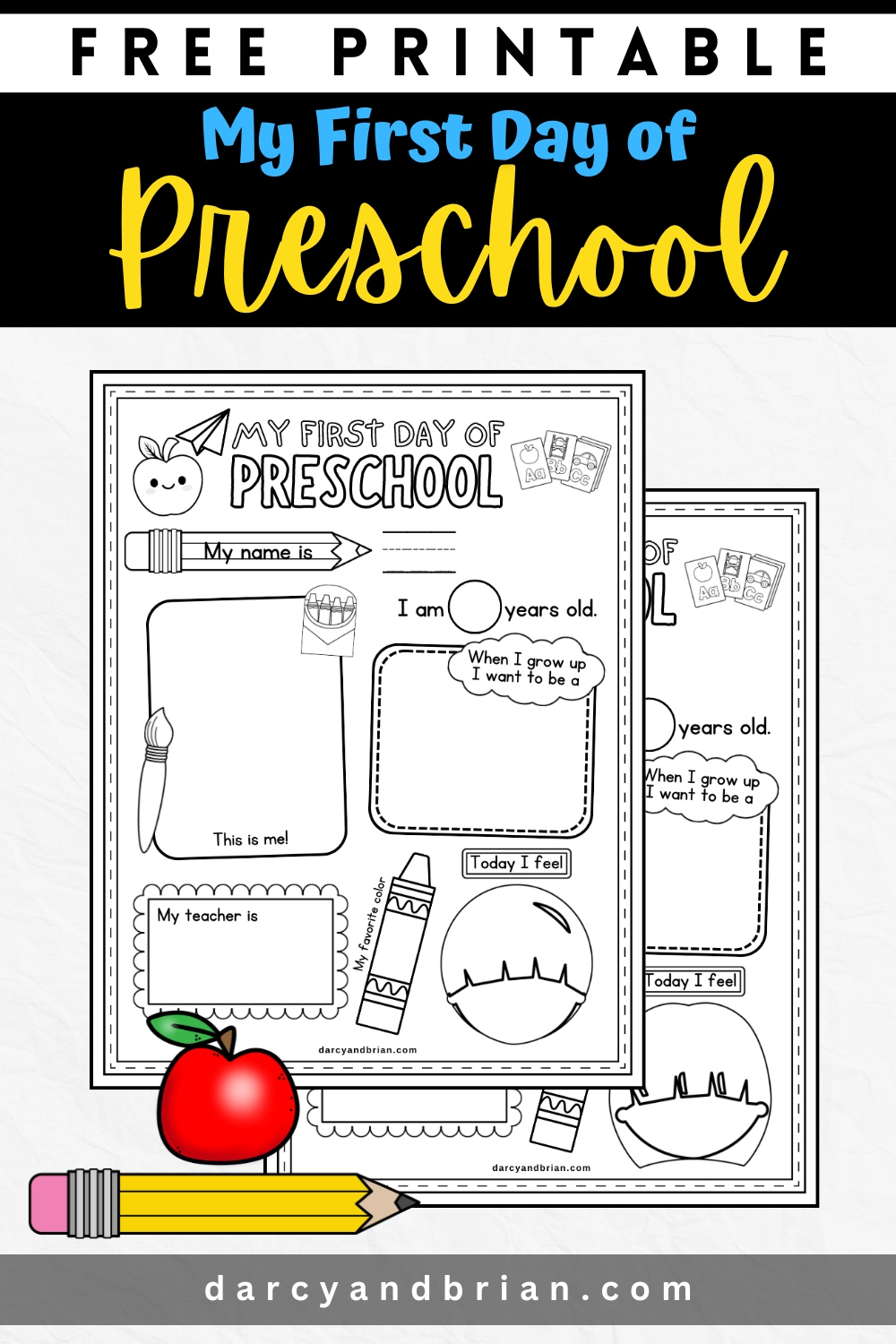 Free Printable My First Day Of Preschool Worksheet with regard to My First Day of Preschool Printable
