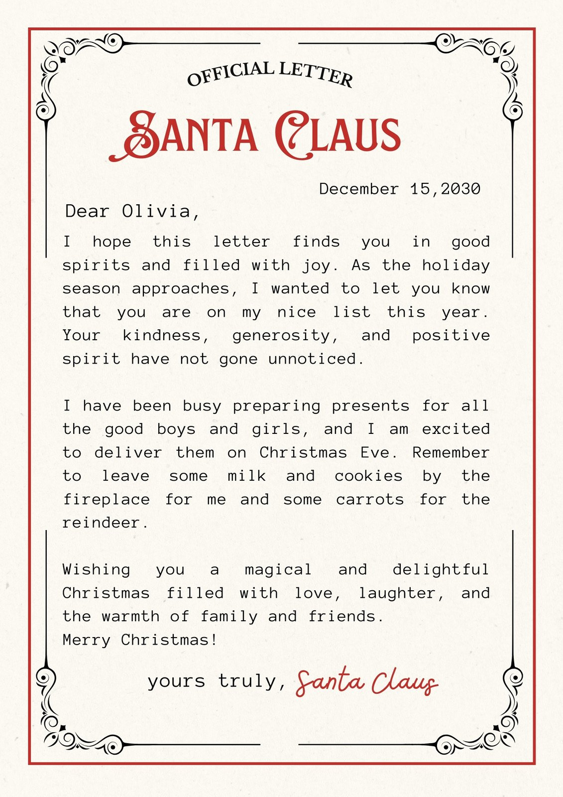 Free Printable Santa Letter Templates You Can Customize | Canva intended for Printable Letters From Santa Free