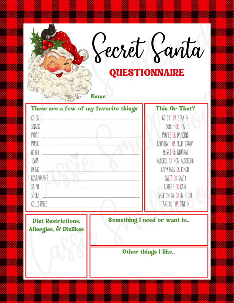Free Printable Secret Santa Questionnaire Templates - Cassie Smallwood regarding Secret Santa Form Free Printable
