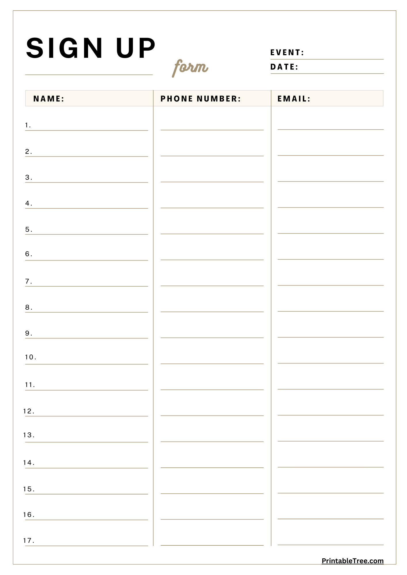 Free Printable Sign-Up And Sign-In Sheet Pdf Templates within Free Sign Up Sheets Printable