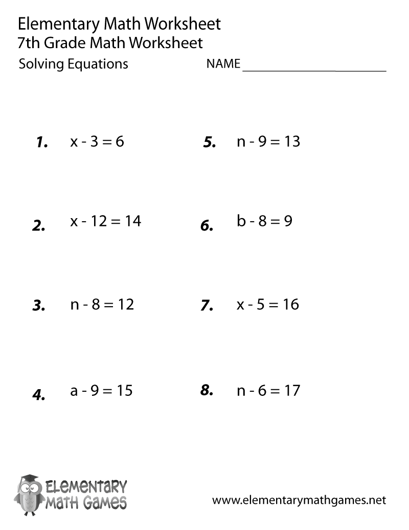 Free Printable Solving Equations Worksheet For Seventh Grade regarding Math Worksheets For 7th Graders Free Printable