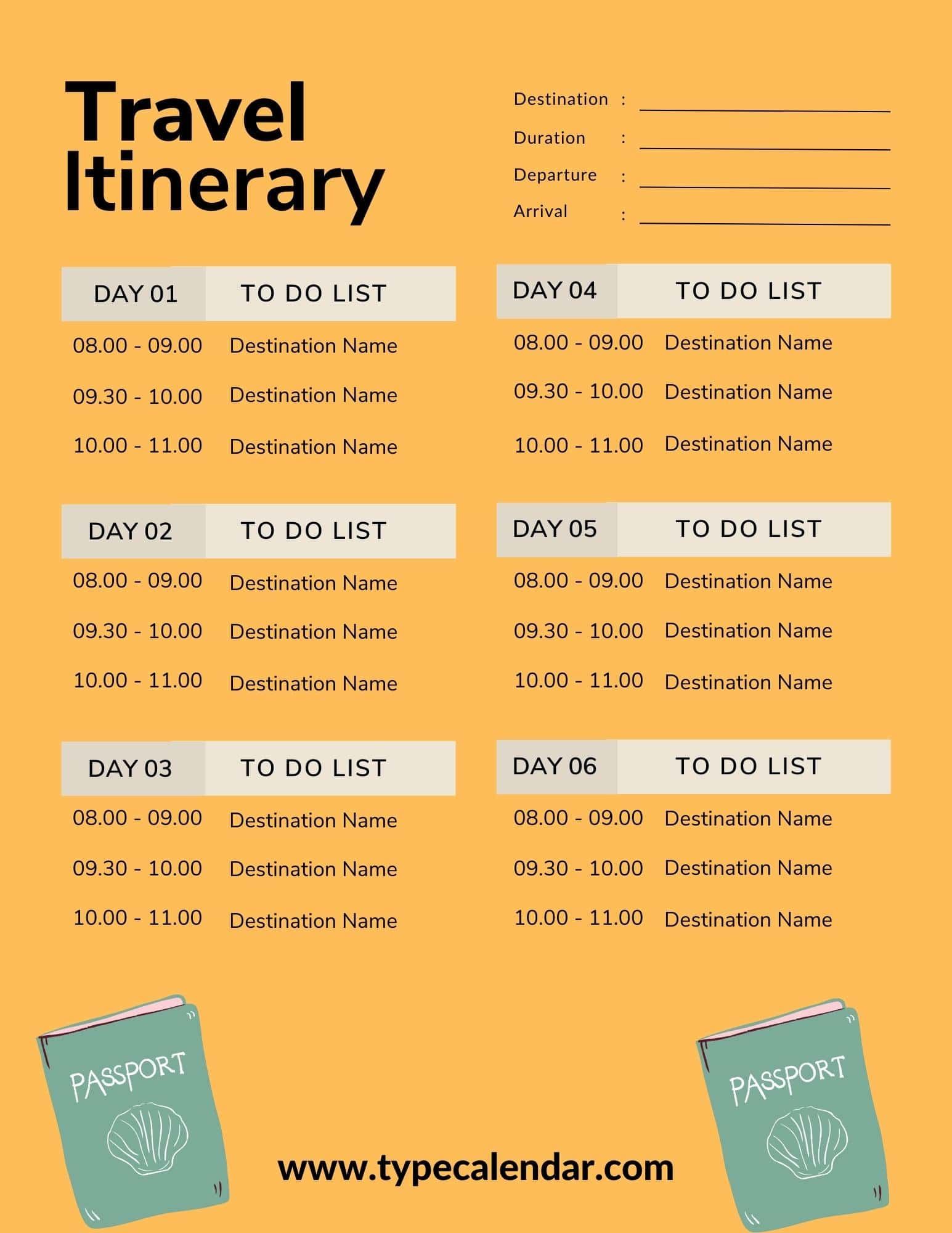 Free Printable Travel Itinerary Templates [Word, Excel] Executives within How To Create A Printable Itinerary