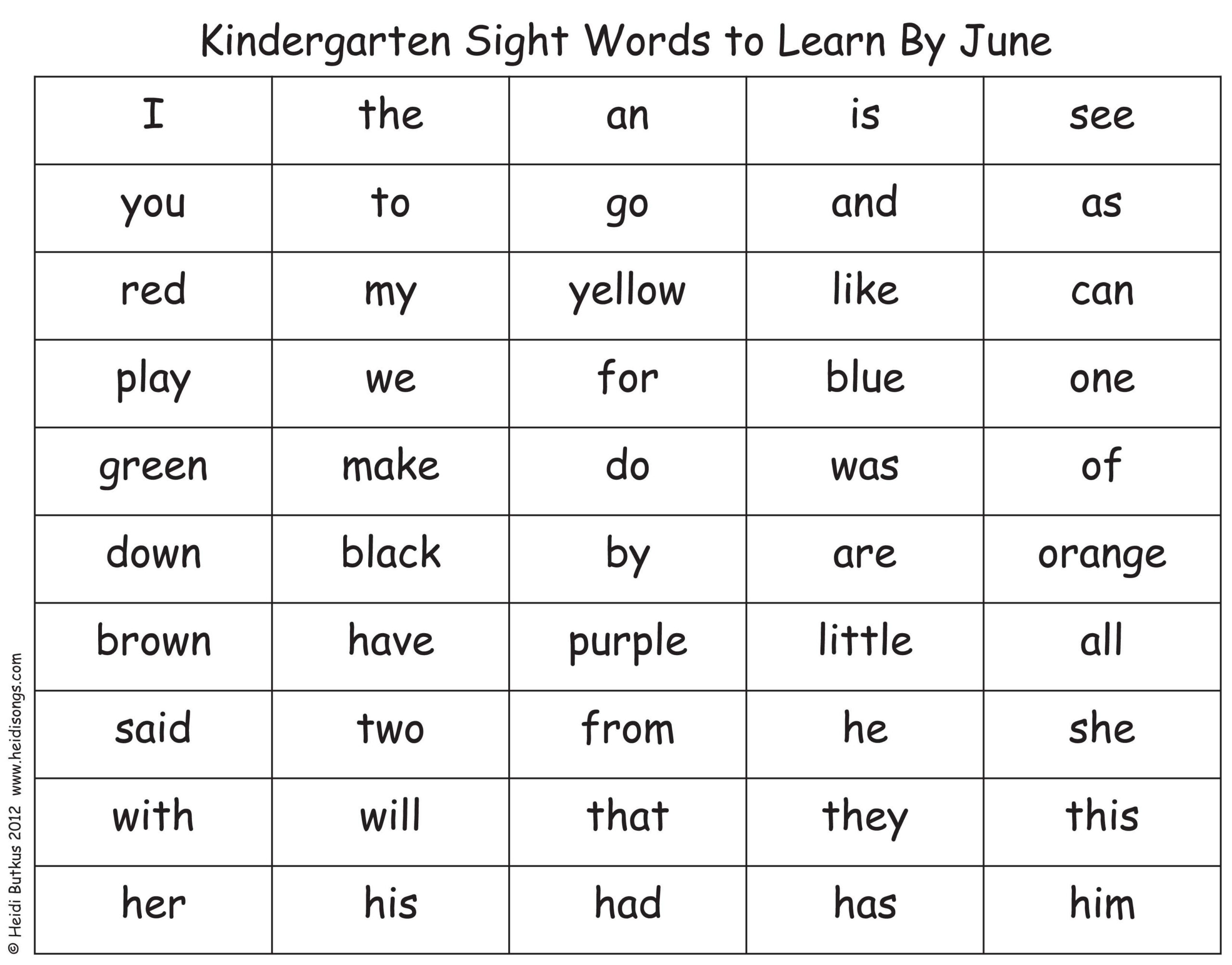 Free Printables Kindergarten Sight Words with Kindergarten Sight Words List Printable