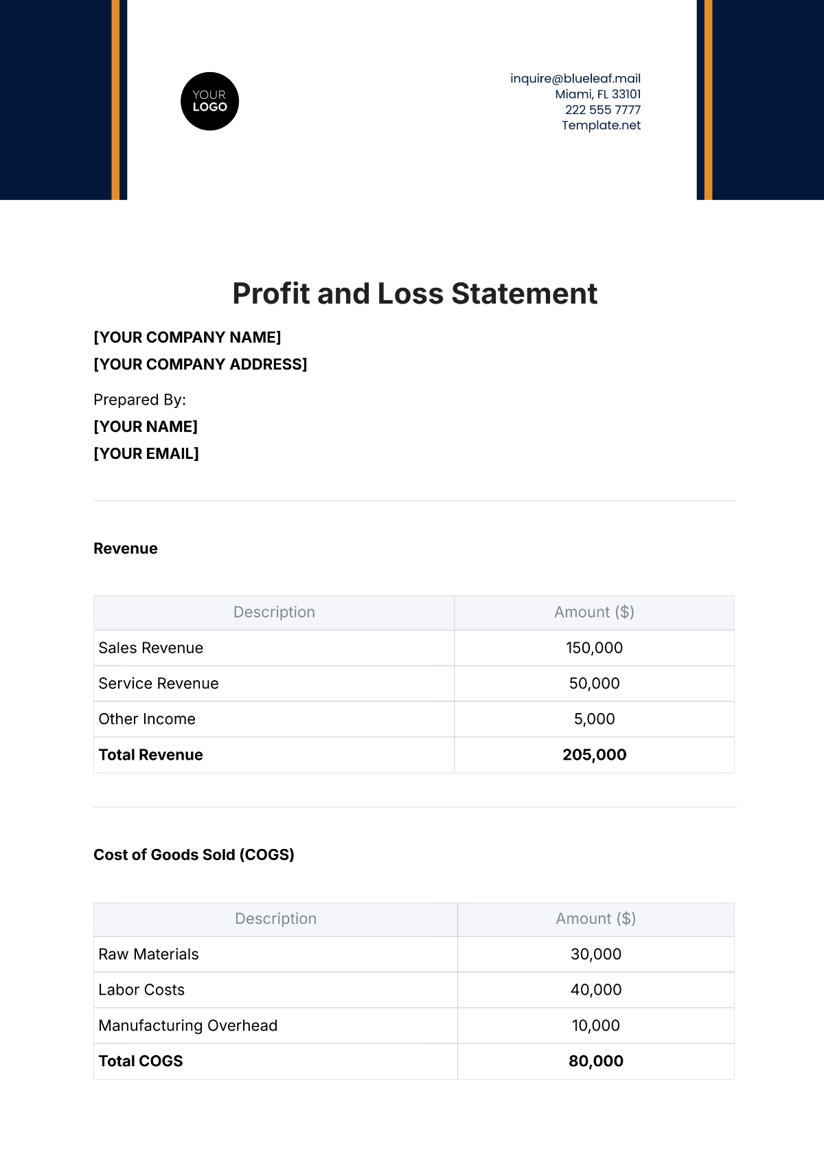 Free Profit And Loss Statement Templates To Edit Online And Print throughout Free Printable Profit And Loss Statement