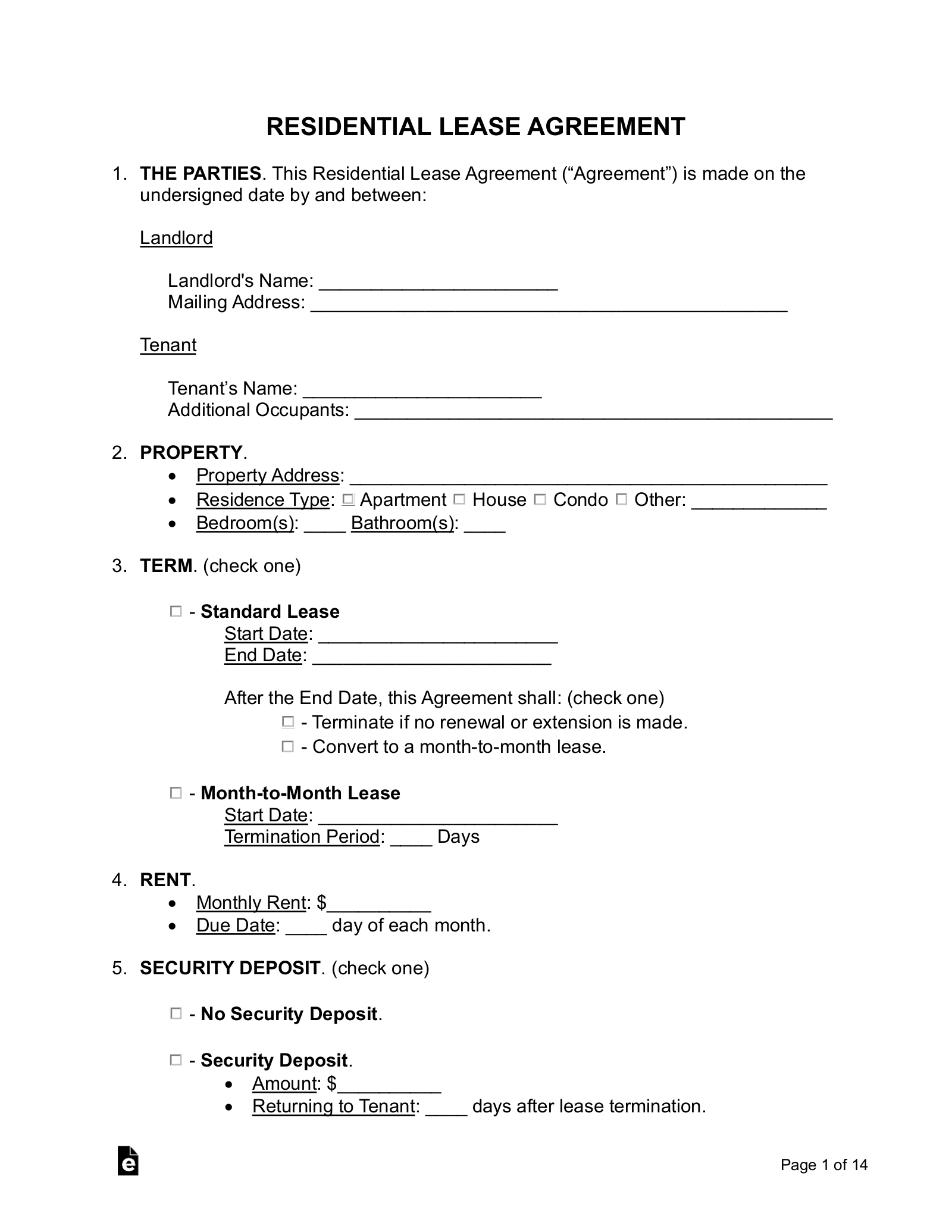 Free Rental / Lease Agreement Templates (15) - Pdf | Word – Eforms within Printable Rental Lease Agreement