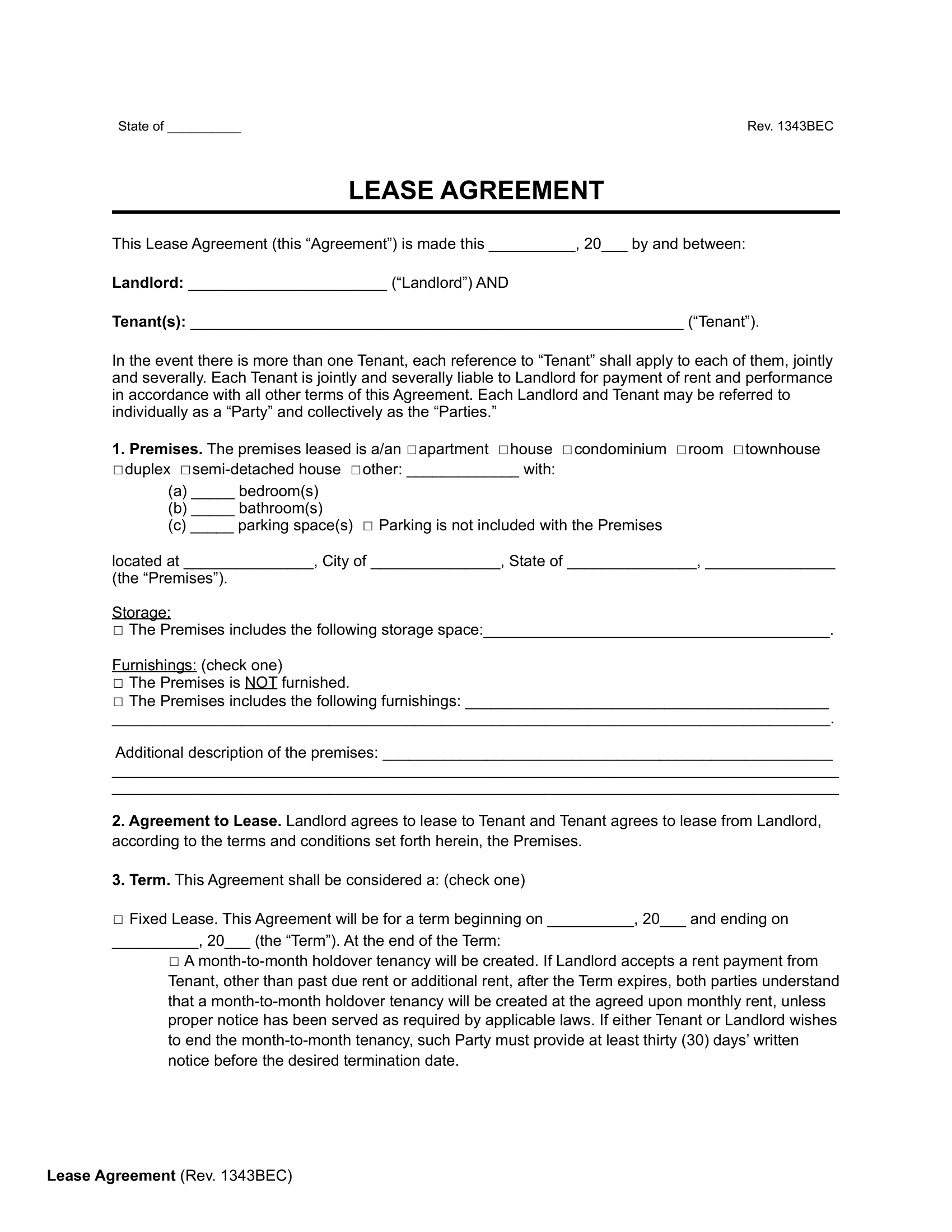 Free Rental & Lease Agreement Templates | Pdf & Word with Printable Rental Lease Agreement