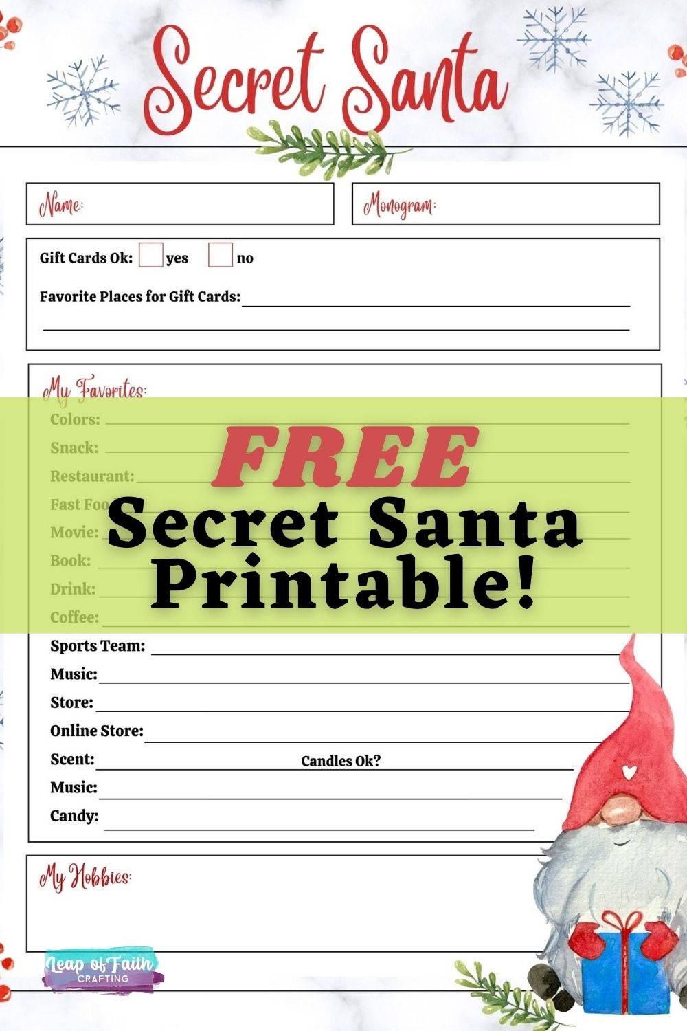 Free Secret Santa List Printable Questionnaire: 2 Options! - Leap with regard to Pdf Free Printable Secret Santa Questions