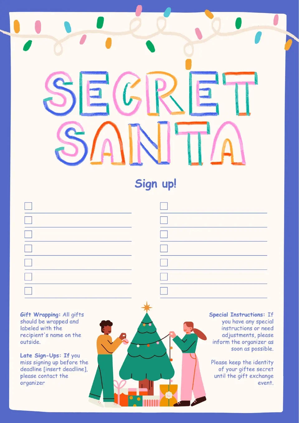Free Secret Santa Sign Up Sheet Template For Google Docs regarding Printable Secret Santa Sign Up Template