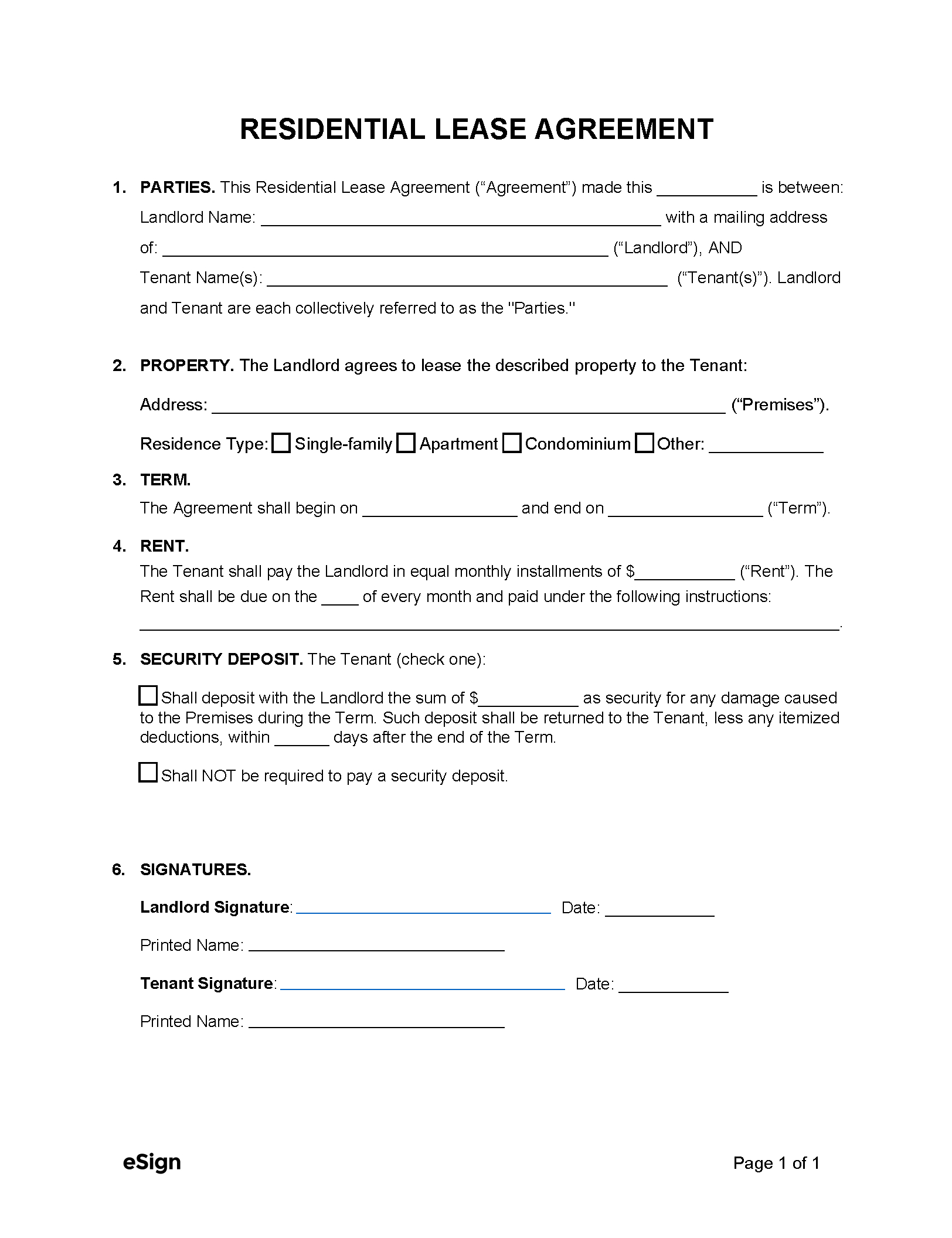 Free Simple (1-Page) Lease Agreement Template | Pdf | Word pertaining to Free Printable Simple House Rental Agreement
