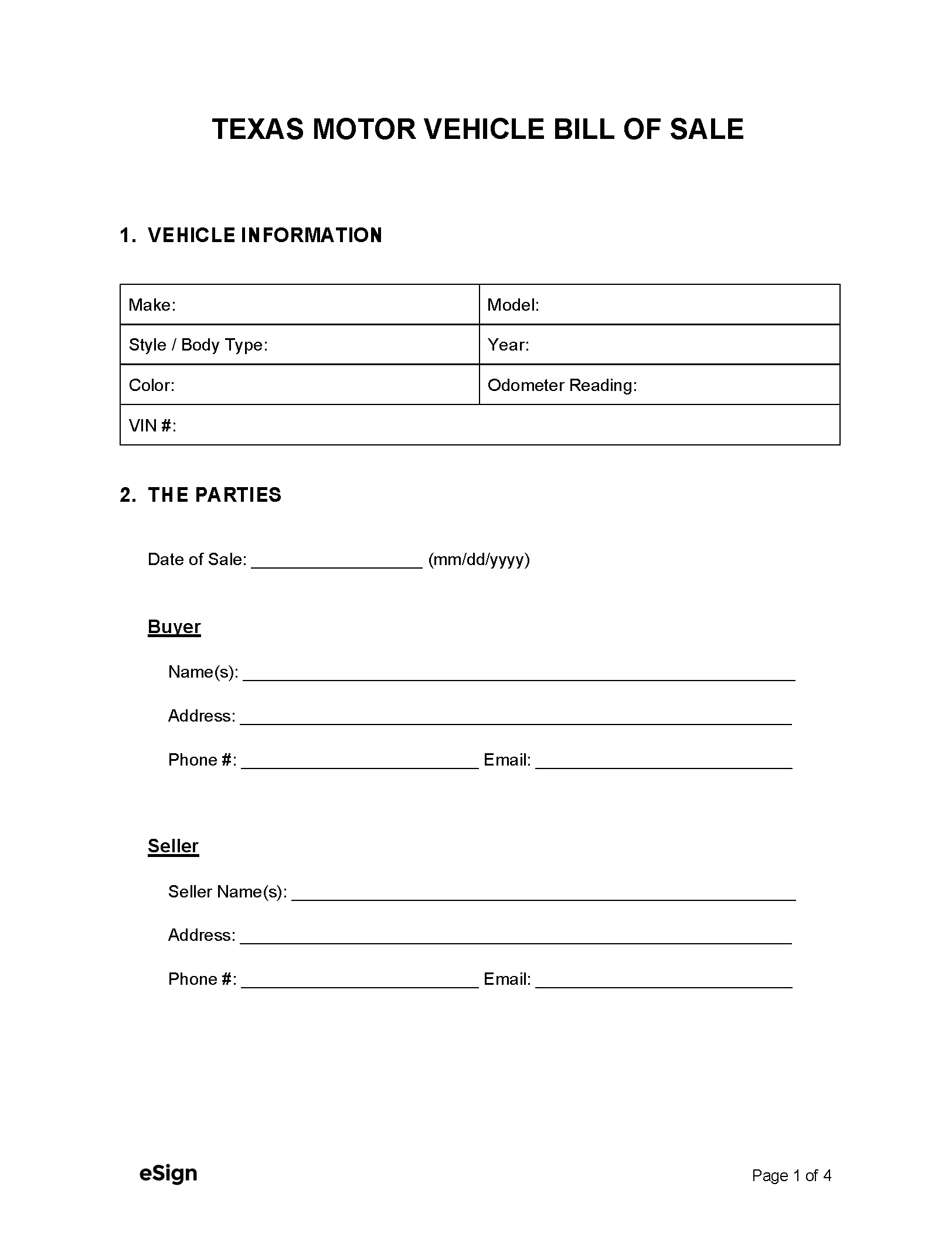 Free Texas Bill Of Sale Forms | Pdf | Word inside Texas Bill of Sale Printable