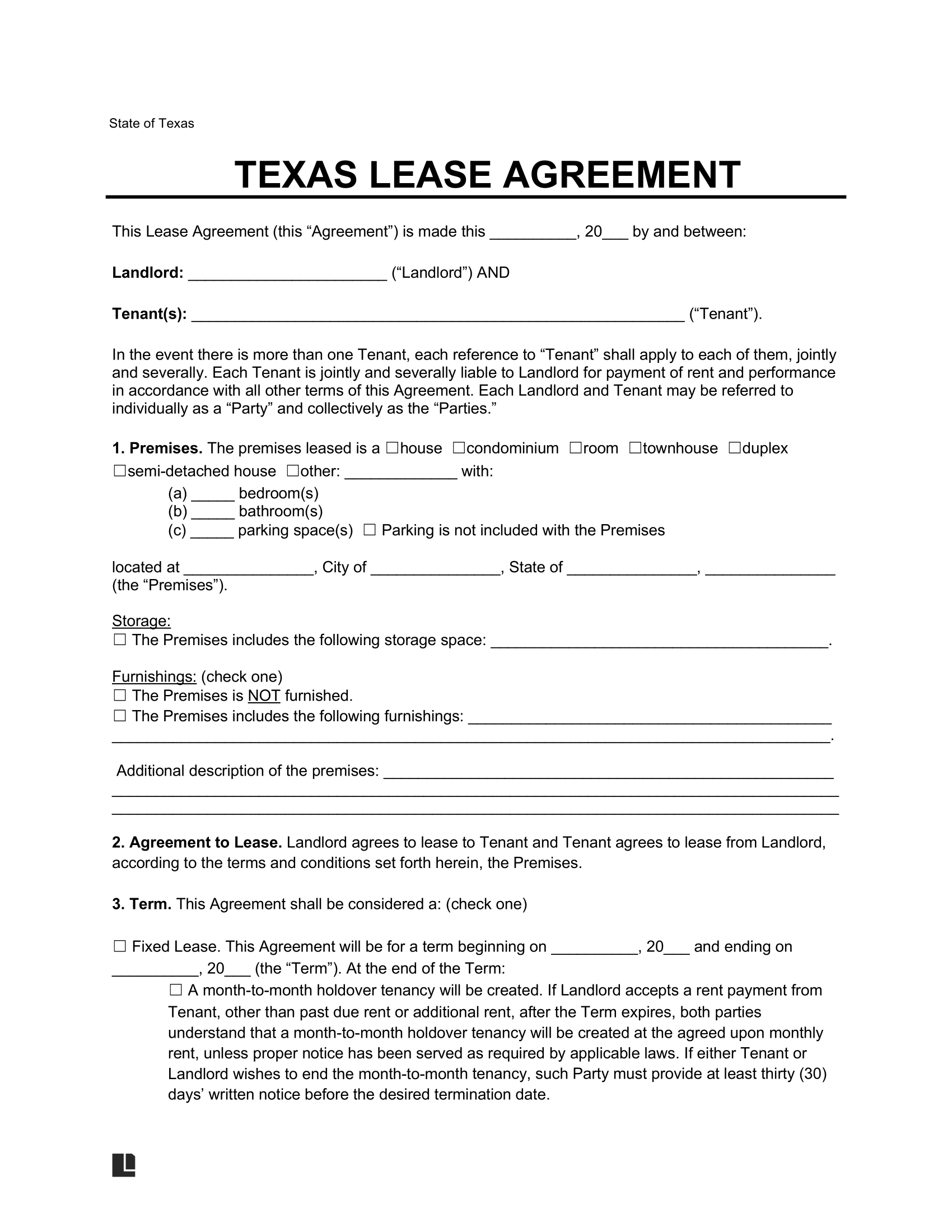 Free Texas Lease Agreement Templates | Pdf & Word with regard to Lease Agreement Template Free Printable