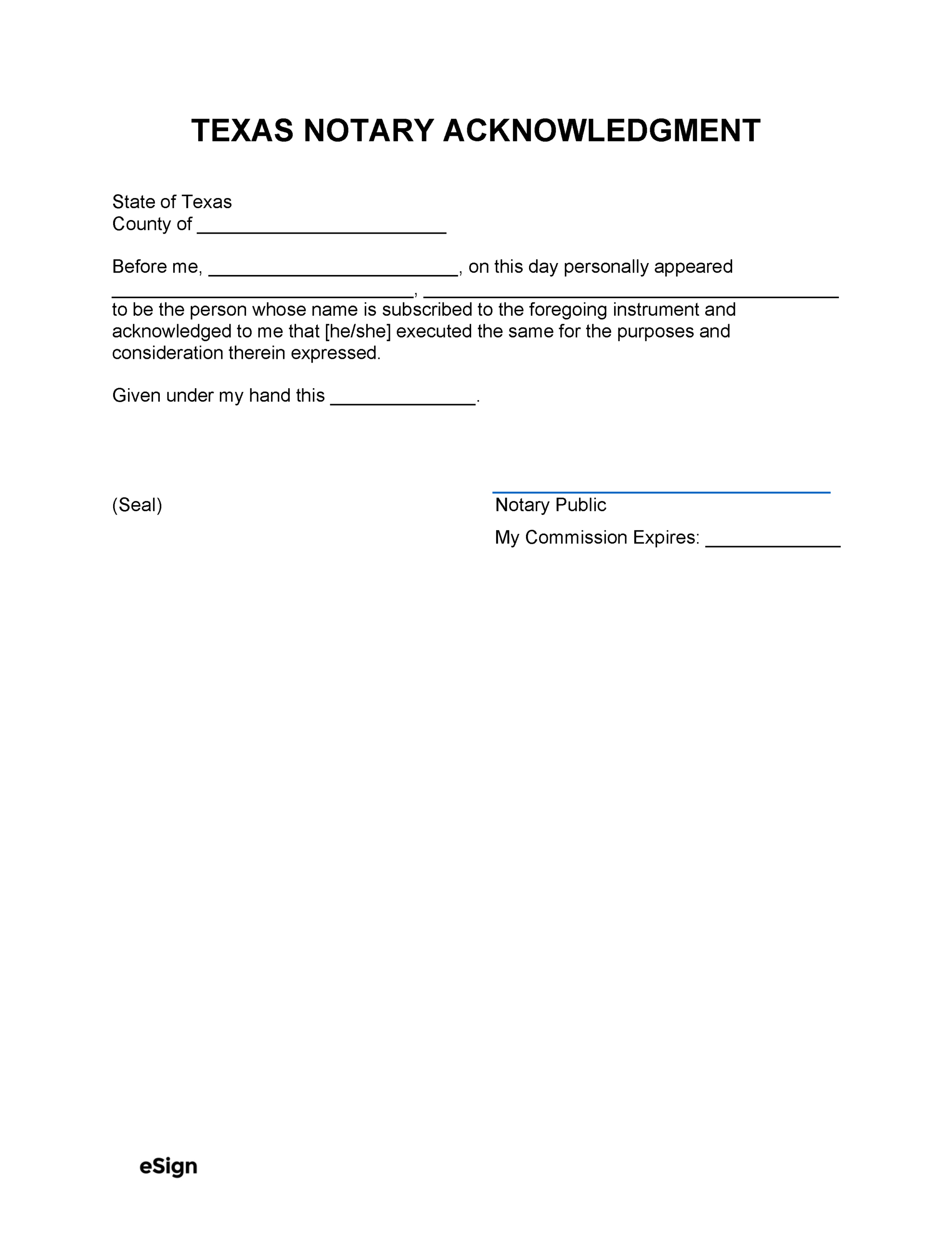 Free Texas Notary Acknowledgment Form | Pdf | Word throughout Free Printable Notary Forms Texas