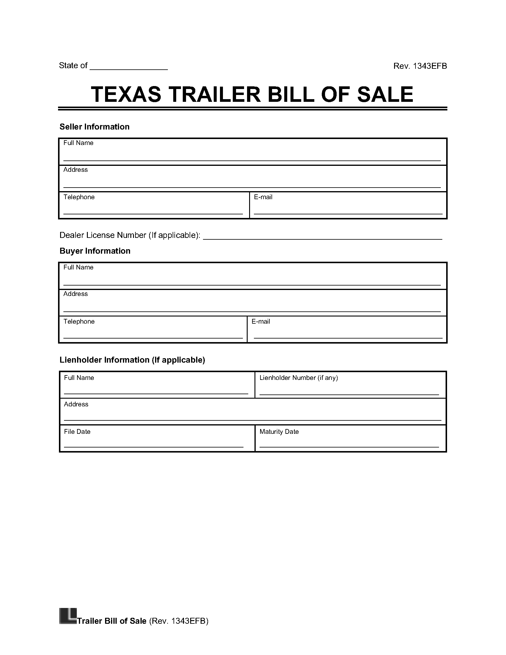 Free Texas Trailer Bill Of Sale Template | Pdf & Word with regard to Texas Trailer Bill Of Sale Printable