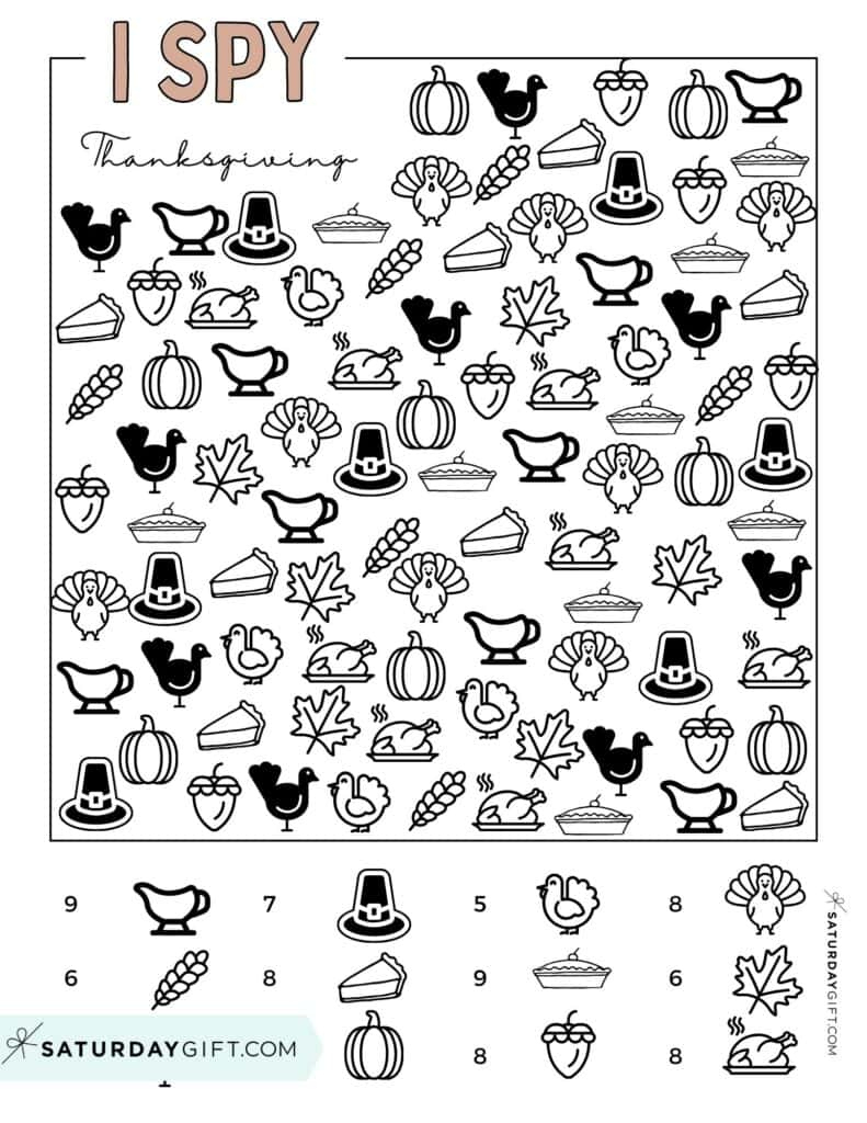 Free Thanksgiving I Spy Printable | Saturdaygift with Thanksgiving Hidden Pictures Printables Free