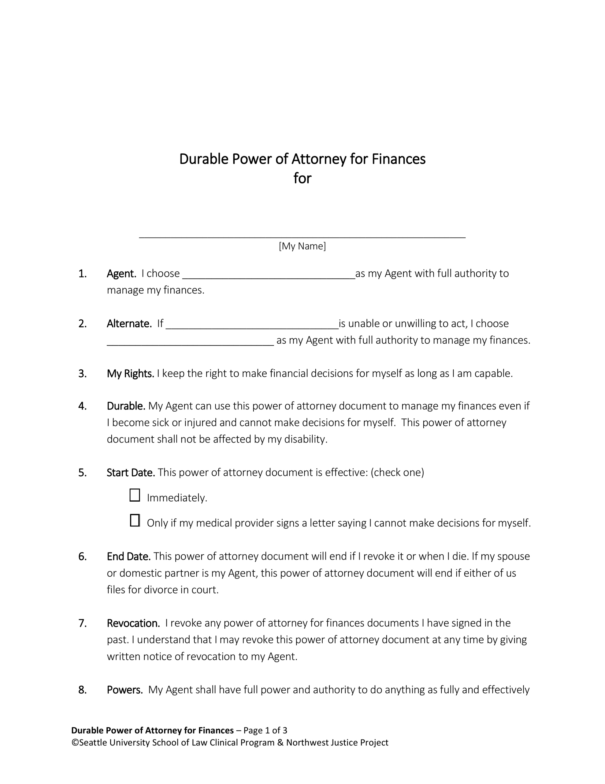 Free Washington Power Of Attorney Forms (10 Types) - Pdf – Eforms throughout Free Printable Power of Attorney Forms