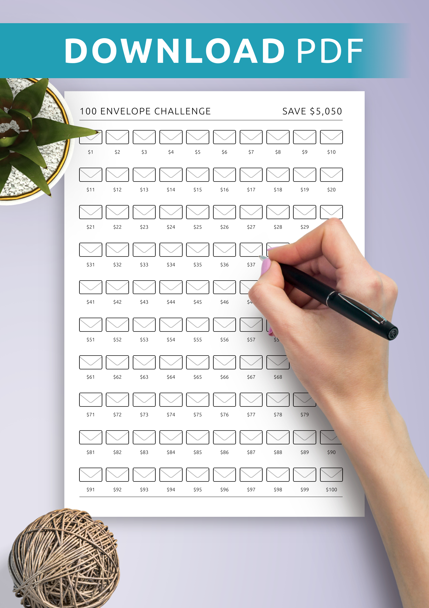 Get 100 Envelope Challenge Template: Printable Or Digital Pdf For with 100 Day Envelope Challenge Printable