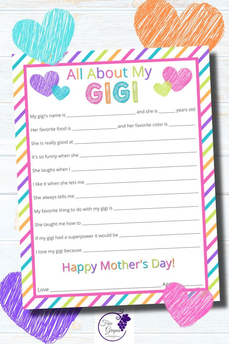 Gifts For Gigi, Mother'S Day Gifts For Gigi, All About My Gigi regarding All About My Gigi Printable