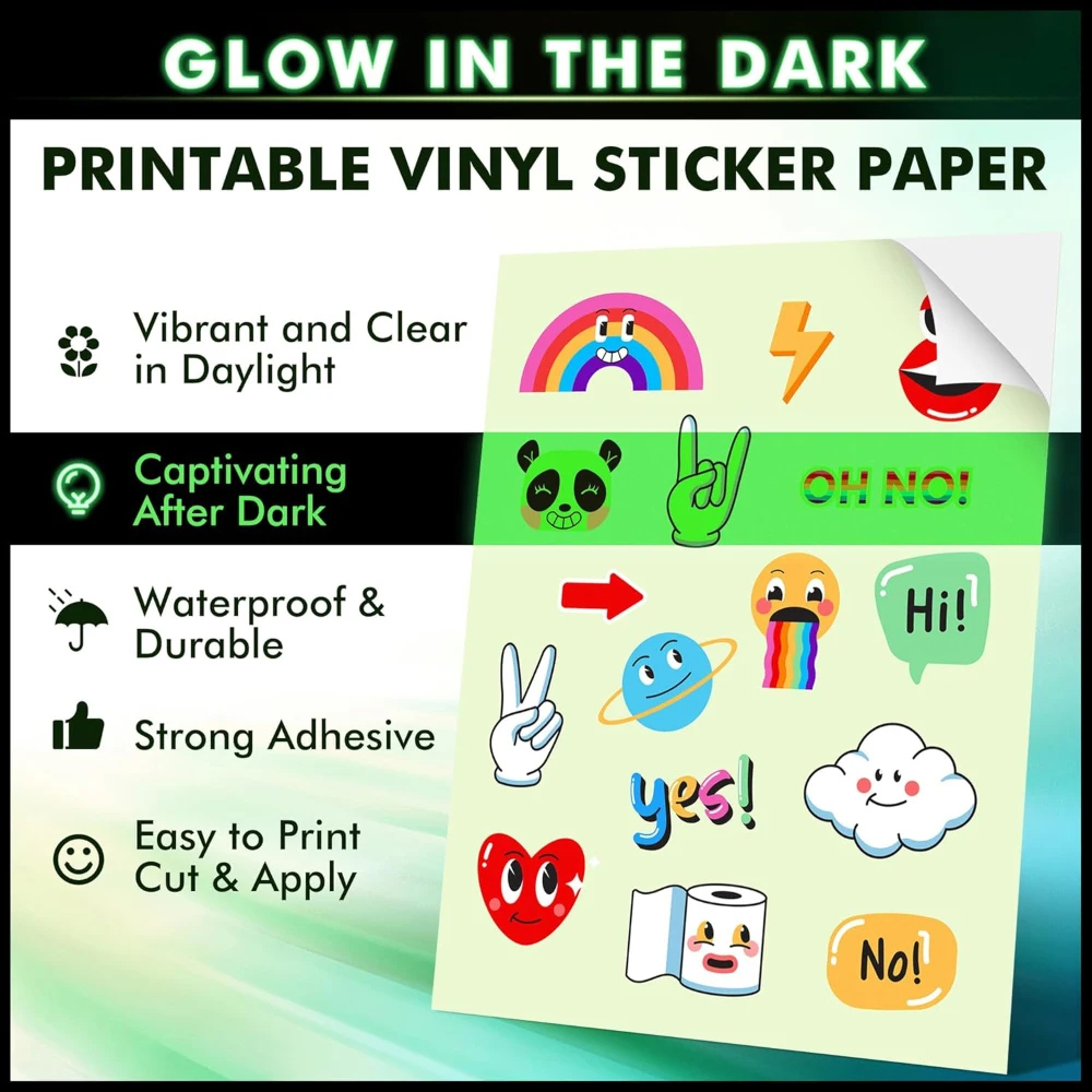 Glow In The Dark Printable Vinyl Sticker Paper A4 For Inkjet Printers Home  Decoration Diy Waterproof Sticker Paper 5 Sheets - Aliexpress intended for Glow in the Dark Printable Vinyl