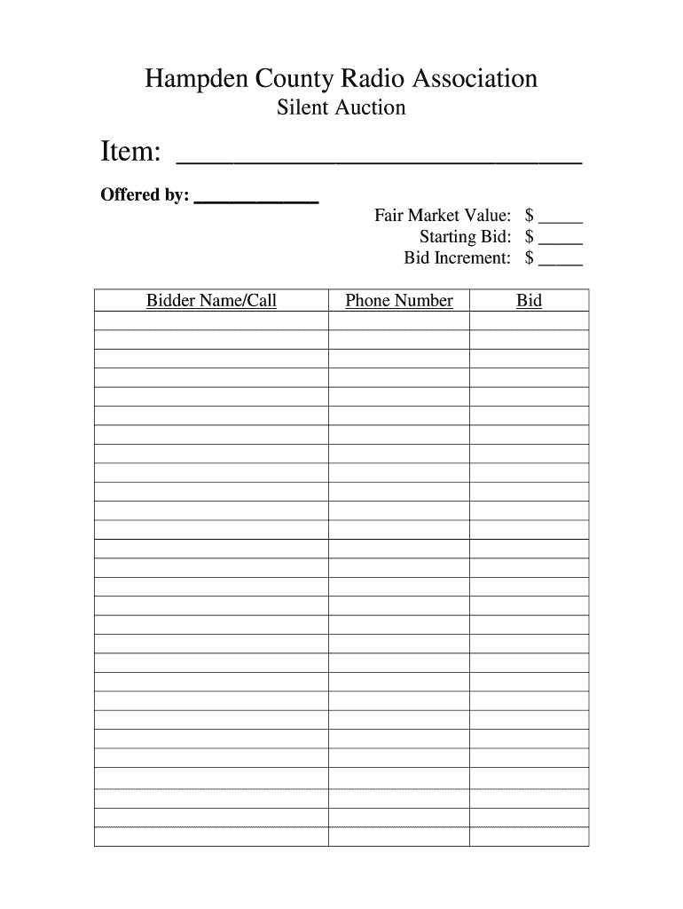 Hcra Silent Auction Form - Fill Online, Printable, Fillable, Blank within Free Printable Silent Auction Bid Sheets
