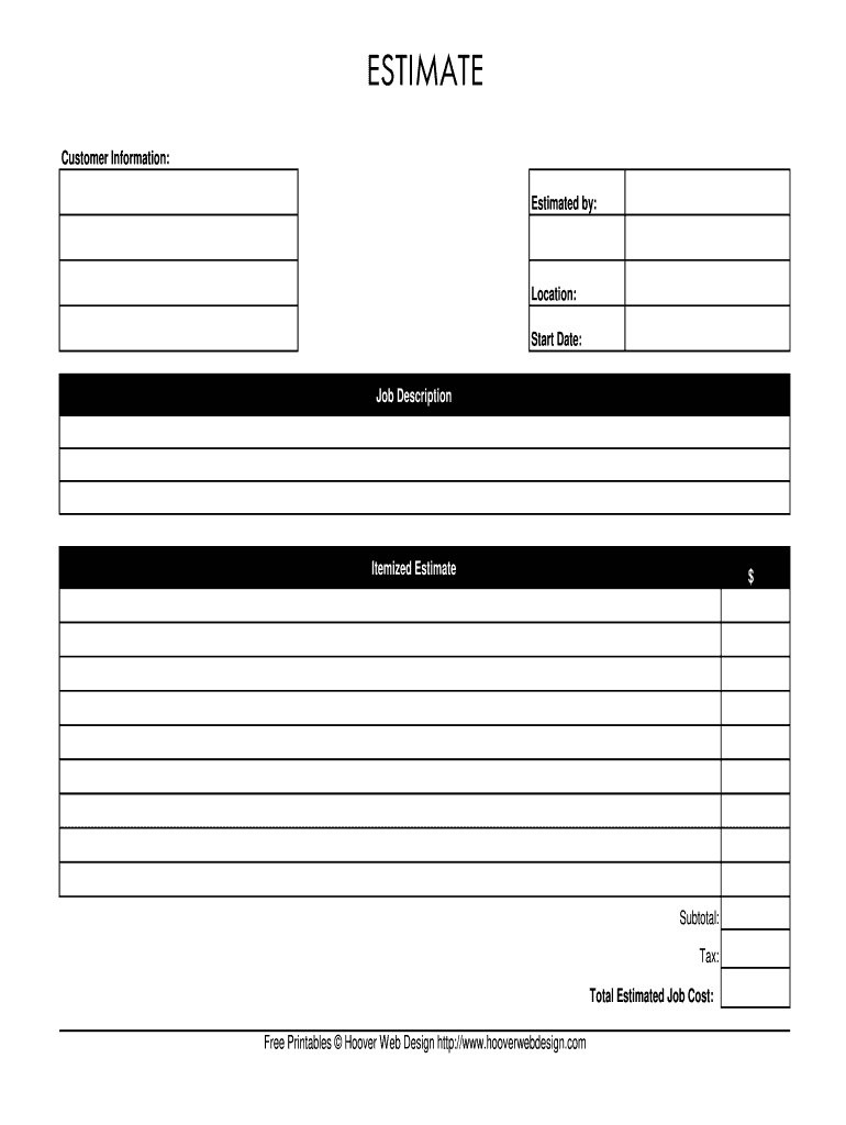 Hooverwebdesign Job Estimate Form - Fill Online, Printable within Pdf Free Printable Estimate Forms