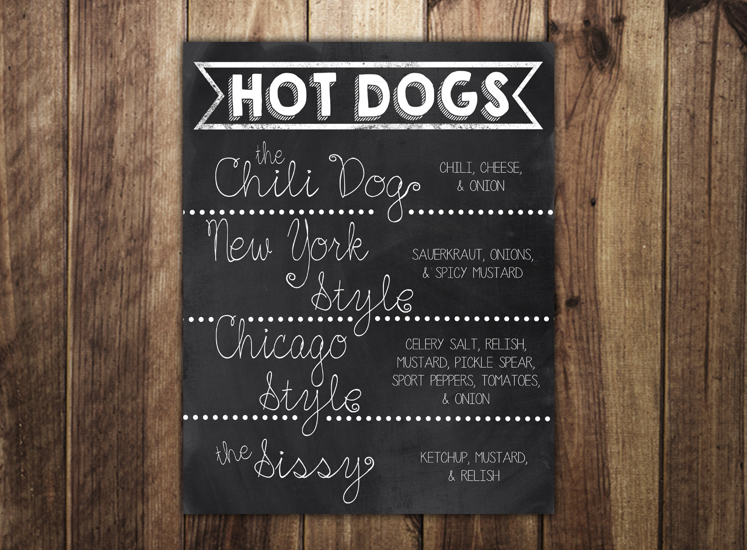 Hot Dog Bar Sign, Make Your Own Printable Menu, Wedding Reception in Hot Dog Bar Menu Printables