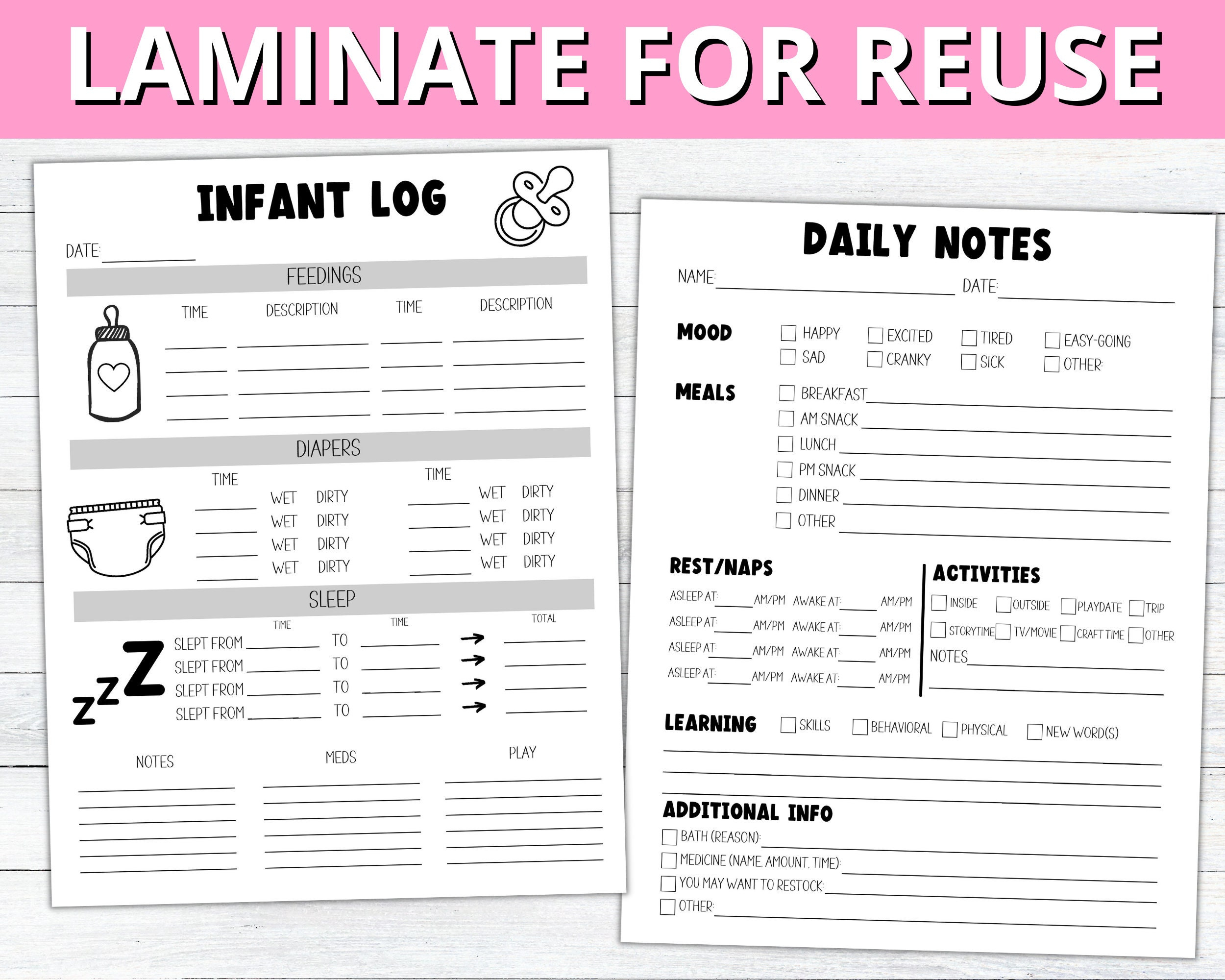 Infant Daily Log Printable, Baby Daily Log And Notes, Infant Daily intended for Infant Daily Report Free Printable