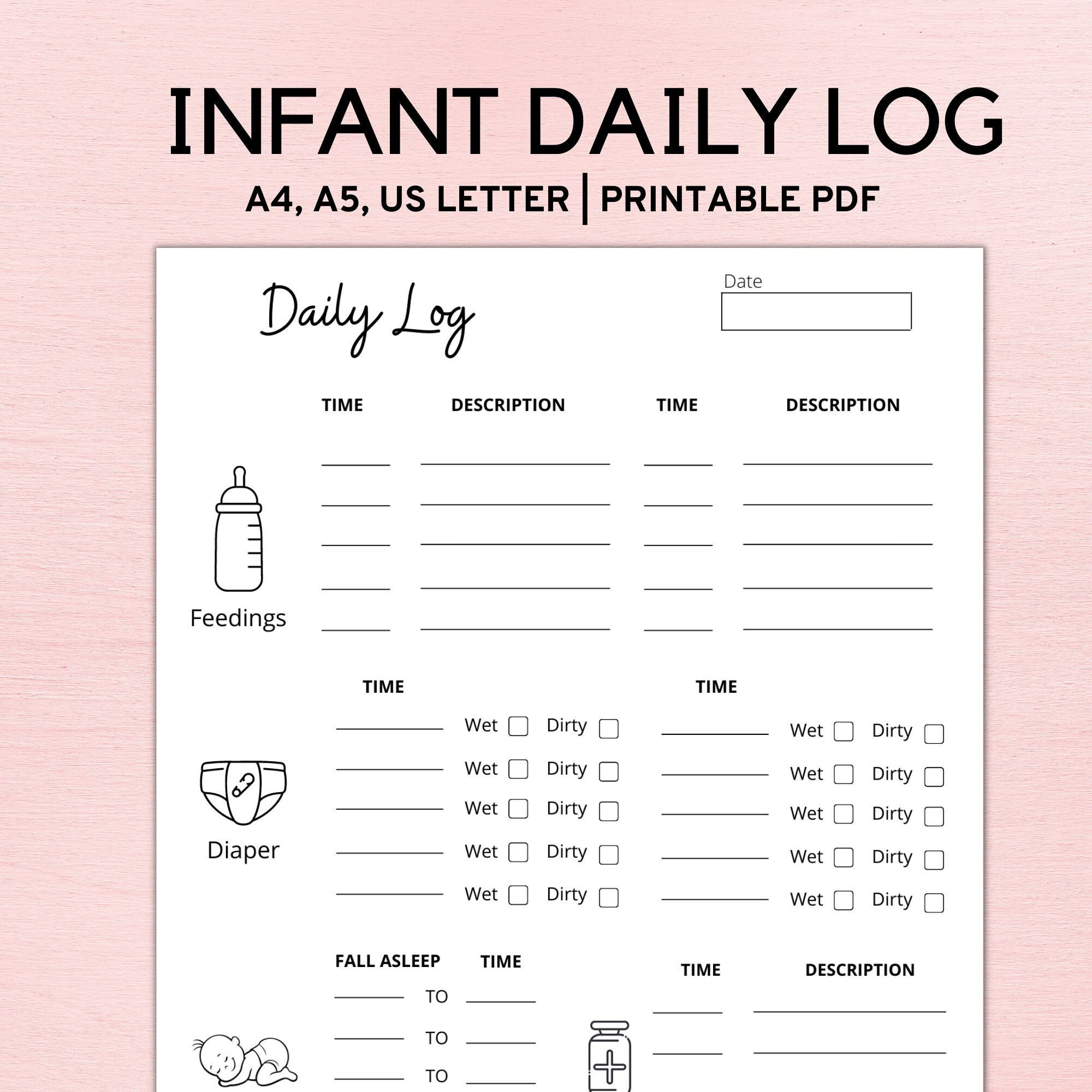 Infant Daily Log Printable - Etsy intended for Infant Daily Report Free Printable