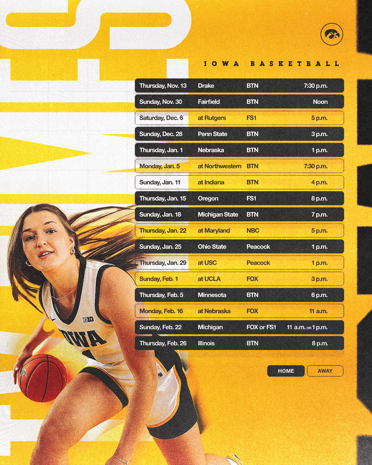 Iowa/Big Ten Announce Start Times, Television For Select 2025-26 for Printable Iowa Women'S Basketball Schedule