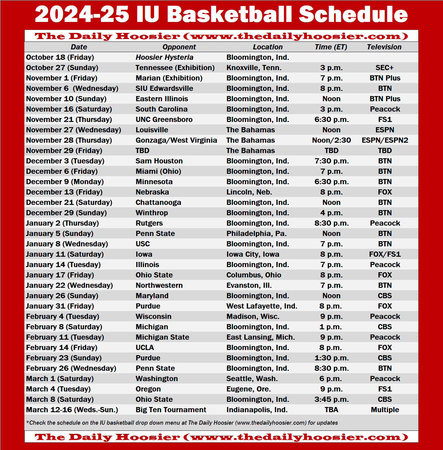 Iu Basketball 2024-25 Schedule Page – The Daily Hoosier with regard to Iu Men's Basketball Printable Schedule