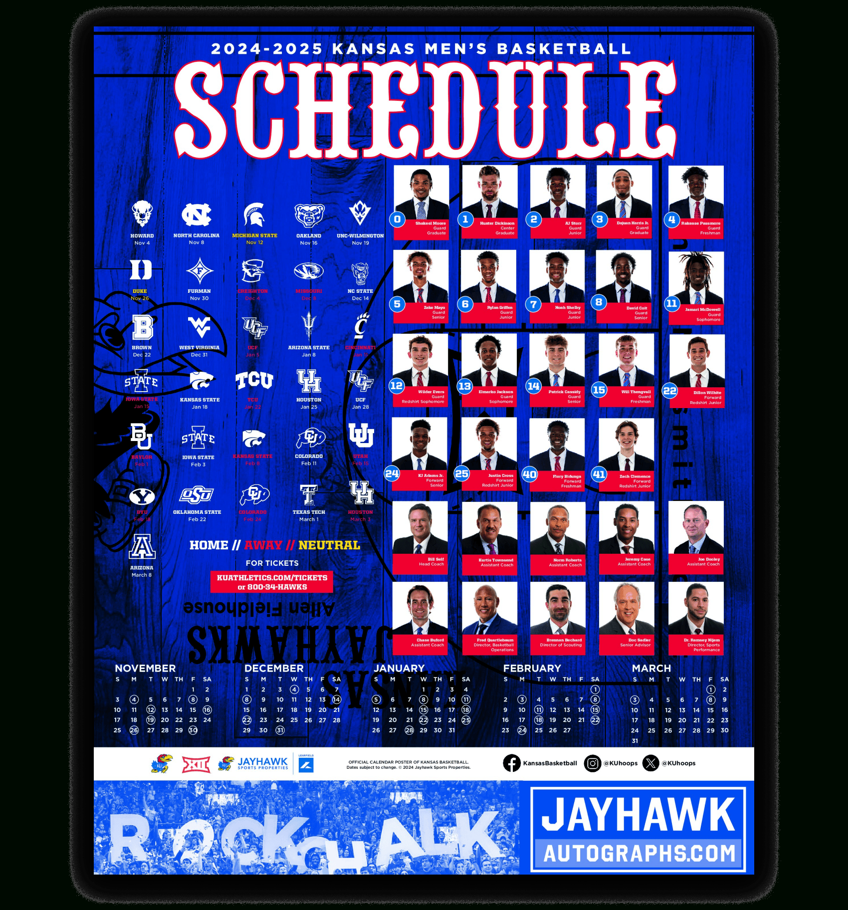 Jayhawk Autographs - Buy 2024-2025 Men'S Basketball Schedule with regard to Ku Men'S Basketball Schedule Printable