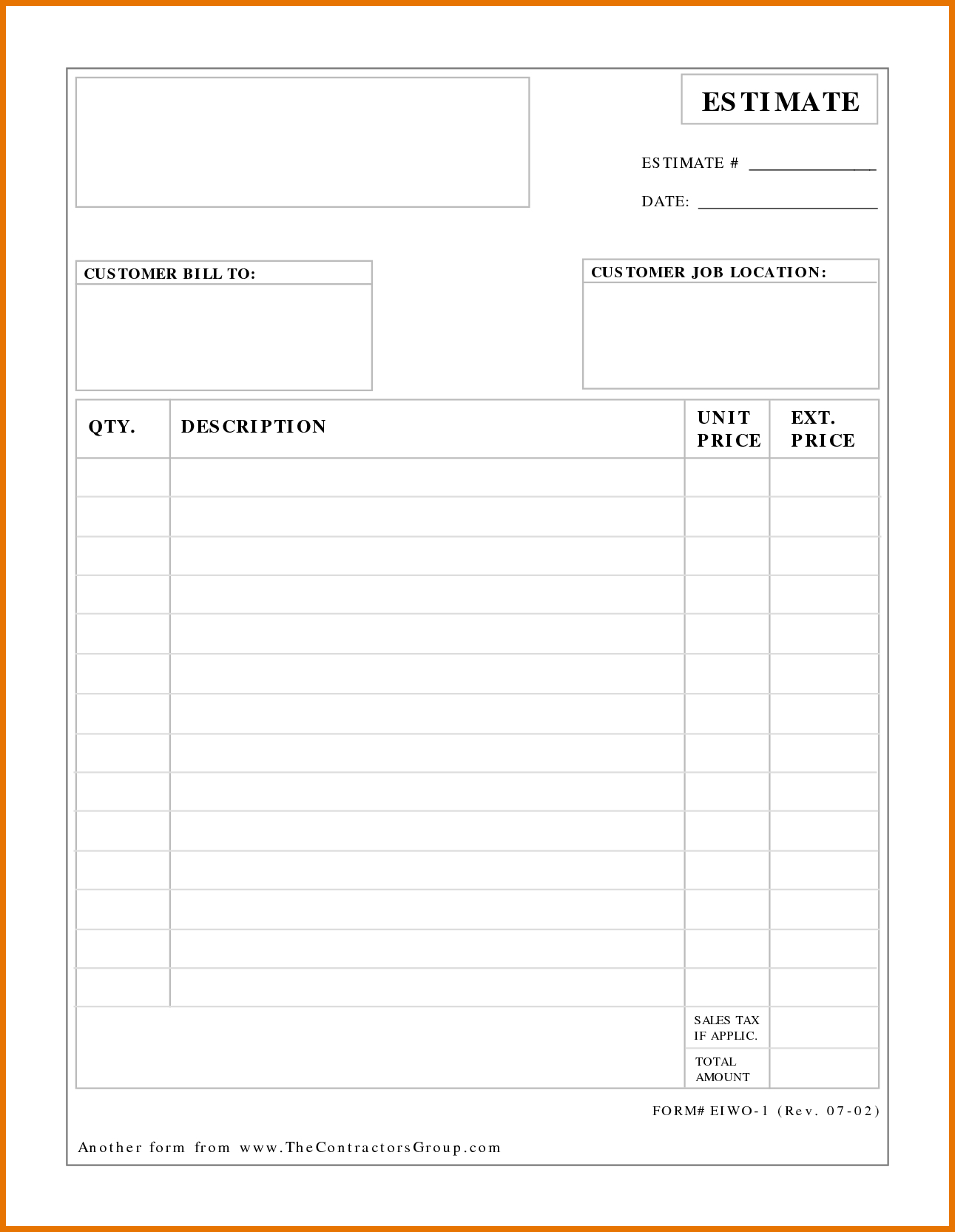 Job Estimate Blank Free Printable Estimate Forms - Printable Party intended for Pdf Free Printable Estimate Forms