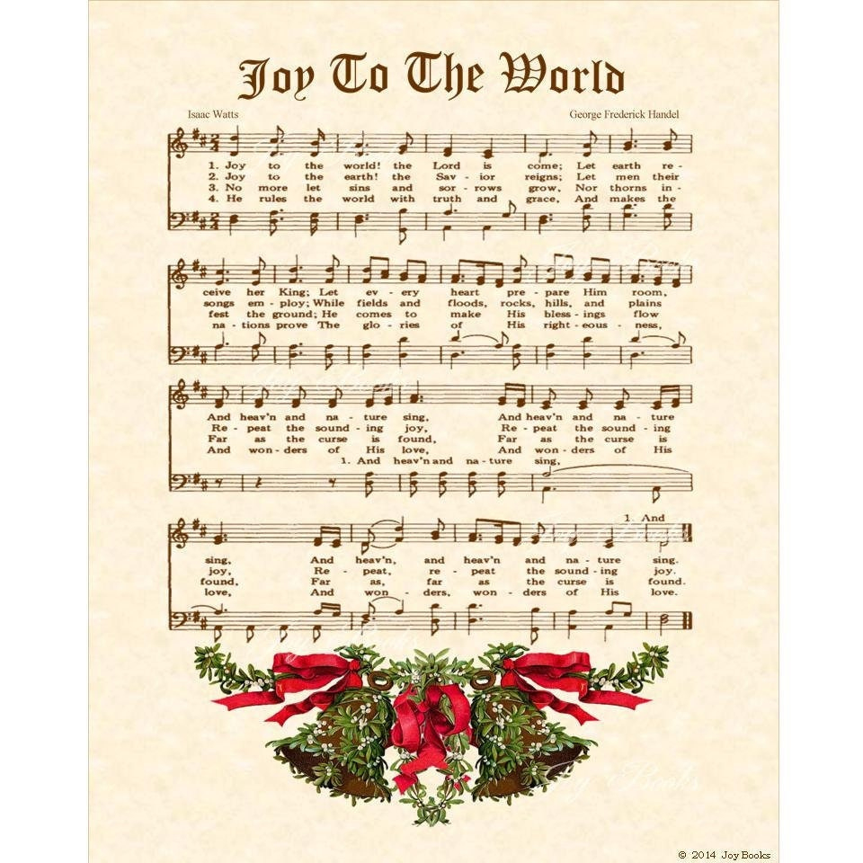 Joy To The World Christian Holiday Home Decor Vintage Verses Sheet with Joy To The World Song Lyrics Printable