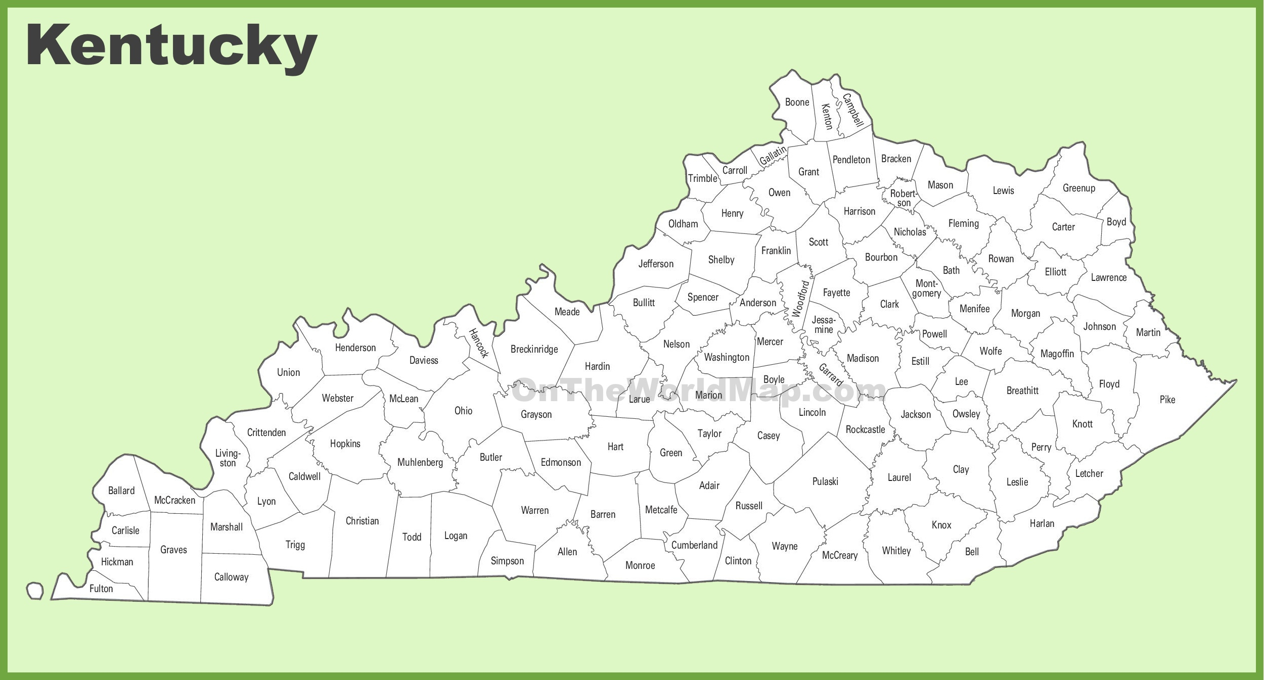 Kentucky County Map - Ontheworldmap inside Printable Map Of Kentucky Counties