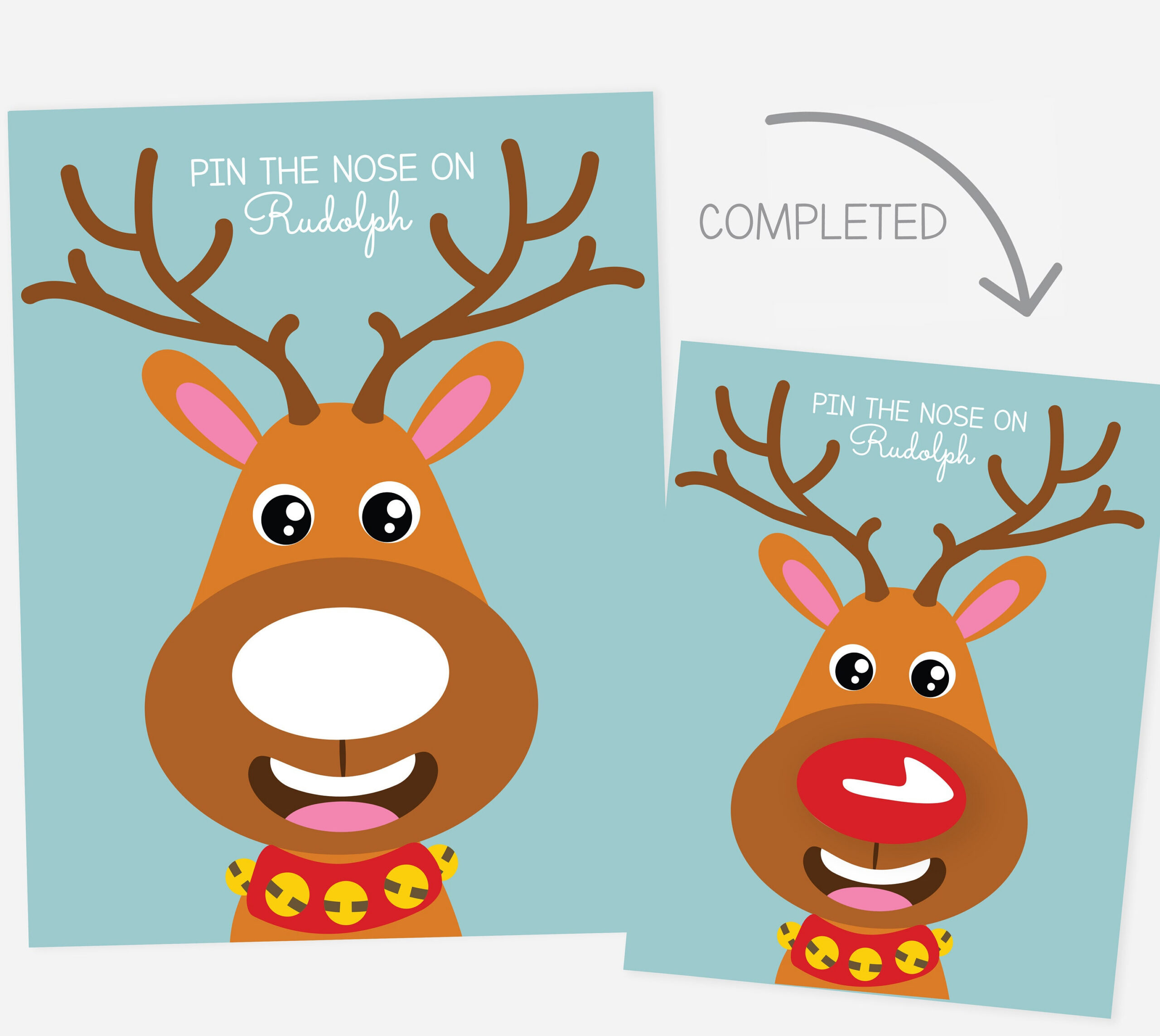 Kinder Pin The Nose On Rudolph Reindeer Print Download Spiel Wand regarding Pin the Nose on Rudolph Printable