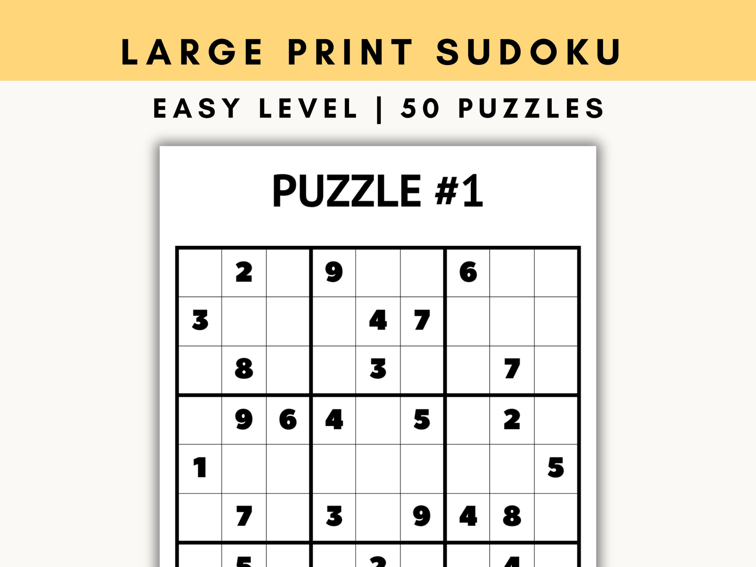 Large Print Sudoku Puzzles: 50 Easy Games For Seniors (Pdf) - Etsy with Large Print Easy Sudoku Printable