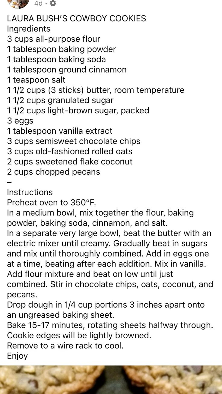 Laura Bush Cowboy Cookies regarding Laura Bush Cowboy Cookies Printable Recipe