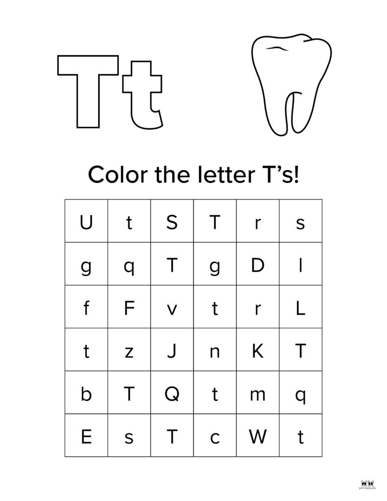 Letter T Worksheets - 50 Free Printables | Printabulls intended for Letter T Free Printable Worksheets