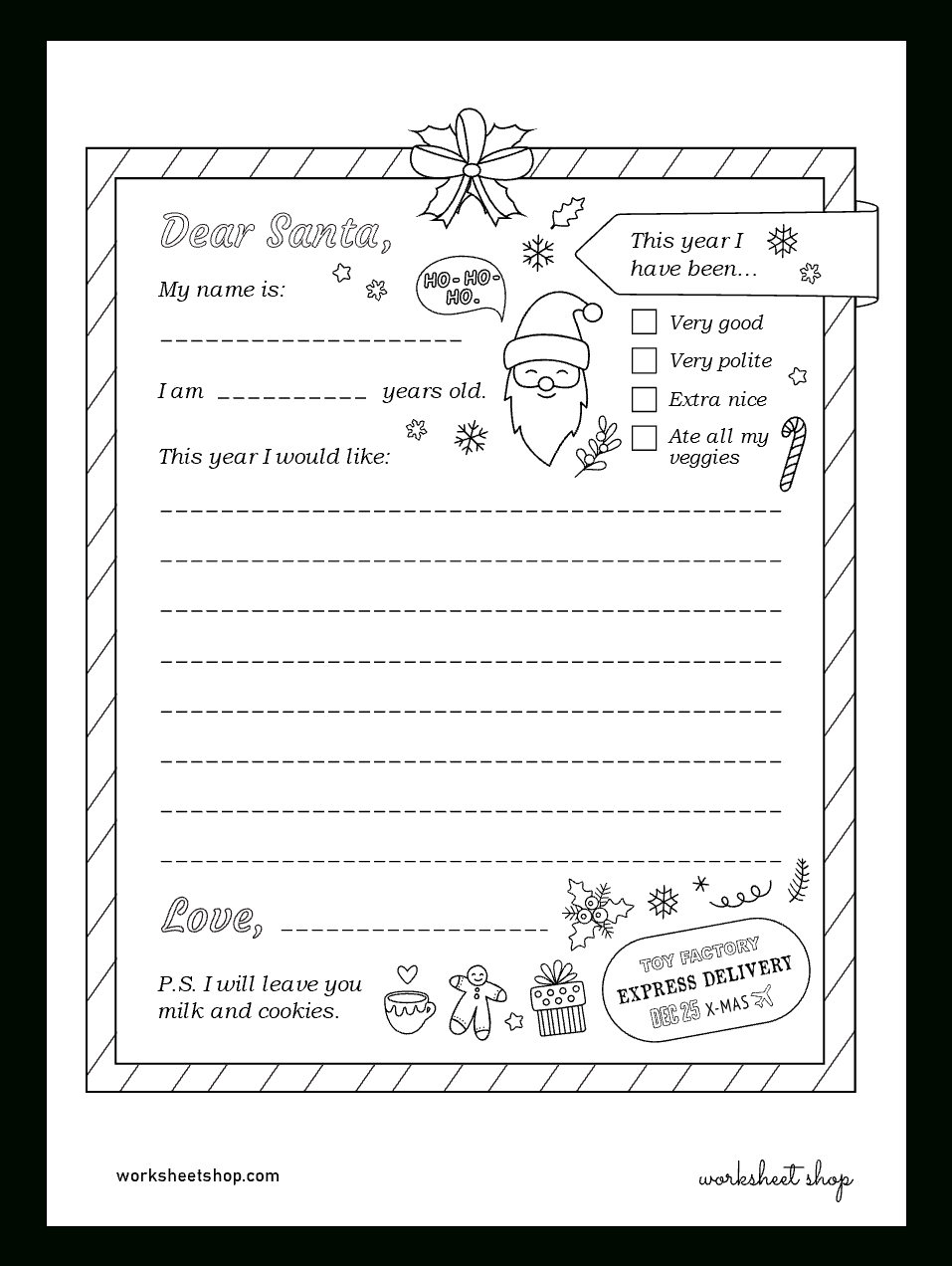 Letter To Santa – Worksheet Shop throughout Free Printable Letter To Santa Template Black And White