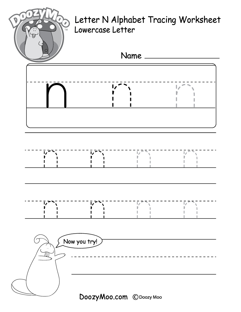 Lowercase Letter "N" Tracing Worksheet - Doozy Moo regarding Free Printable Letter N Tracing Worksheets