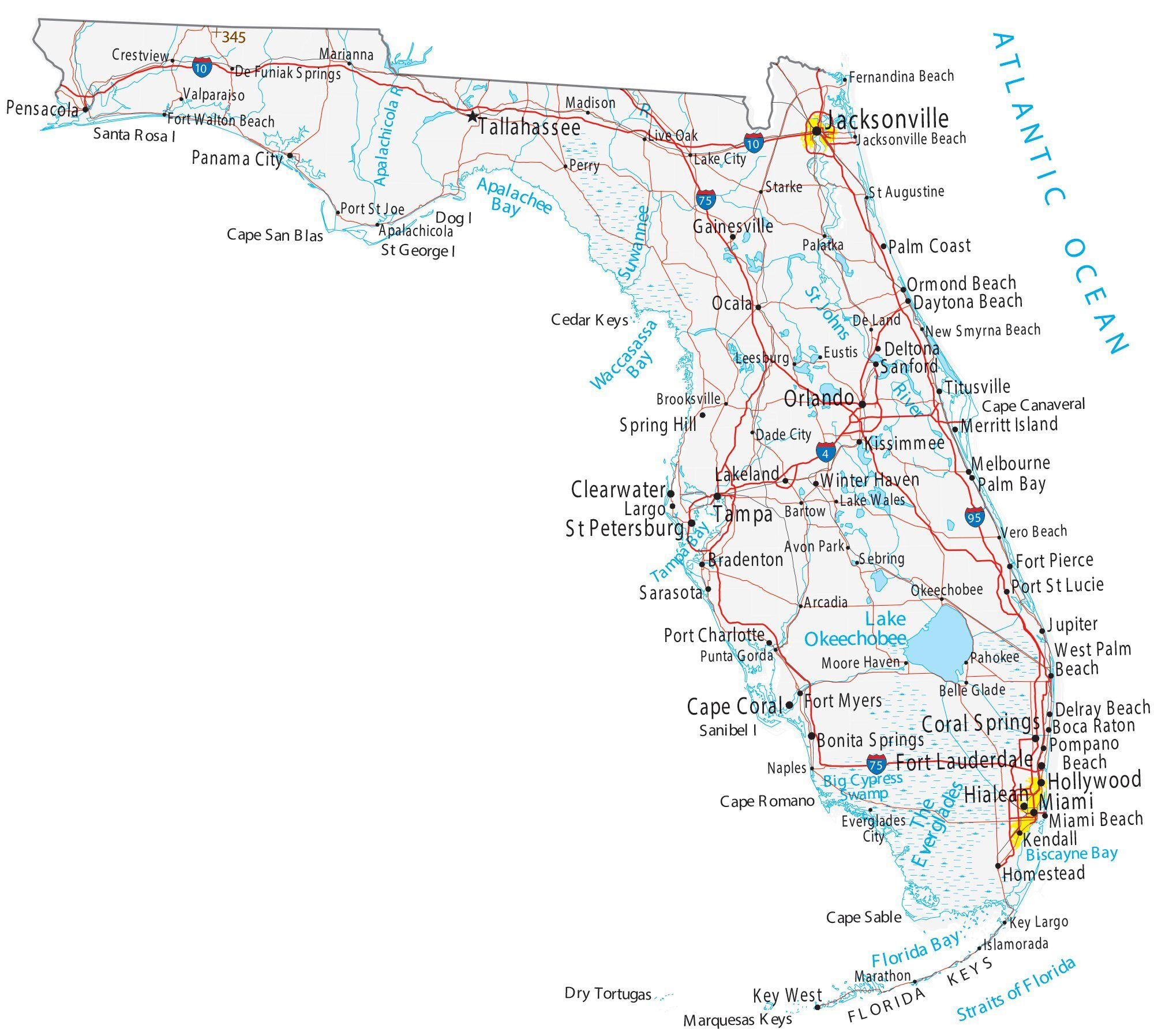 Map Of Florida - Cities And Roads - Gis Geography in Printable Map Of Florida Cities