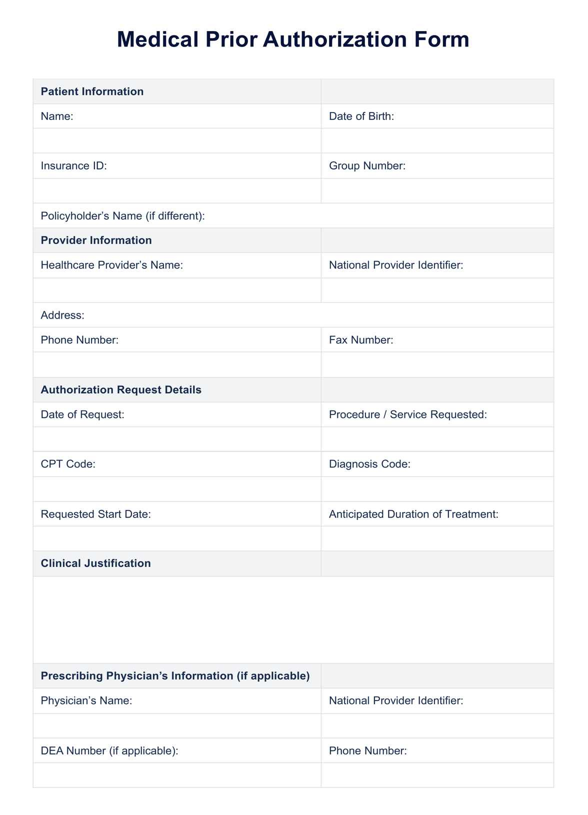 Medical Prior Authorization Form within Printable Medical Prior Authorization Form Template